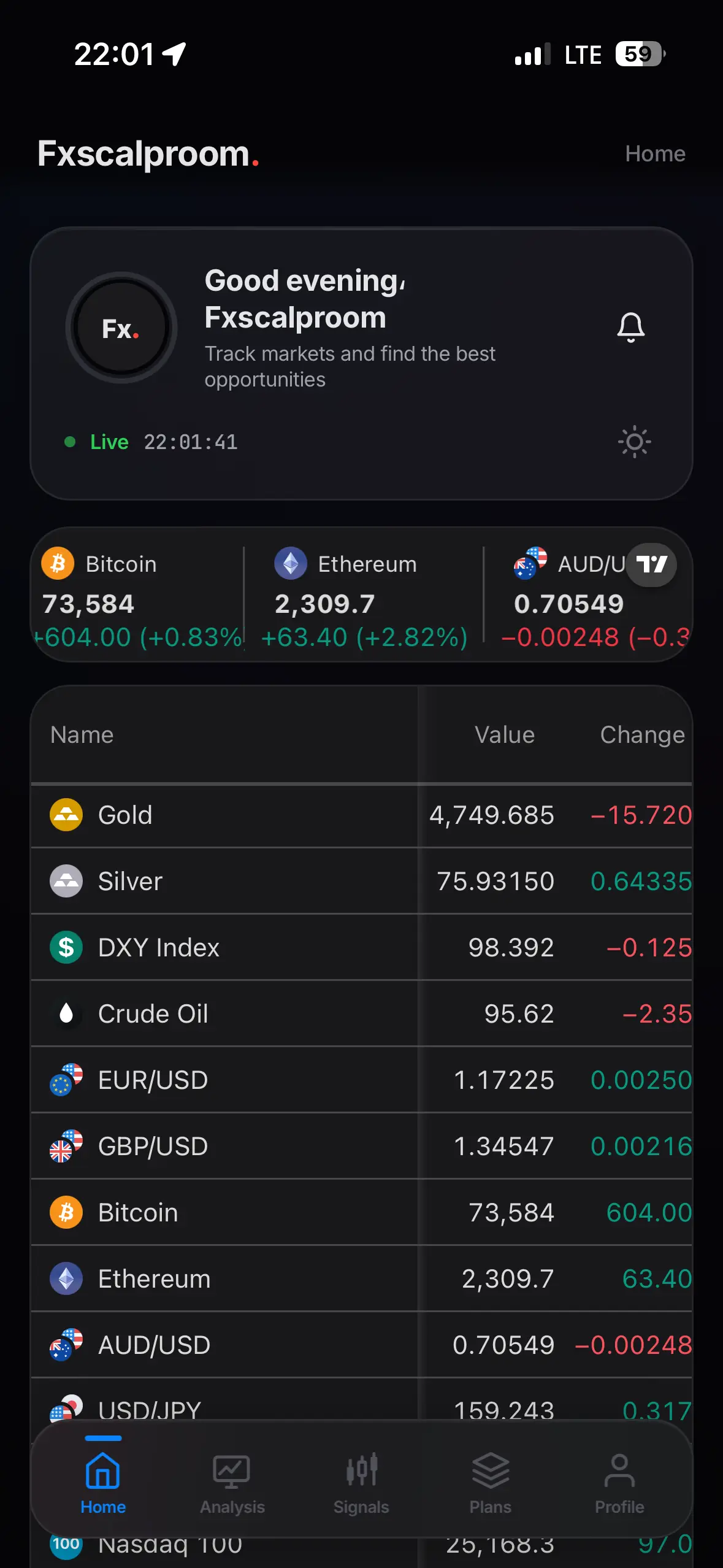 Fxscalproom app — dark mode